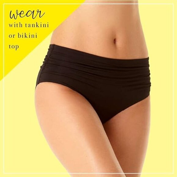 Anne Cole Women's High Waist Fold Over Shirred Bikini Bottom Swimsuit XXL jade - Picture 6 of 6